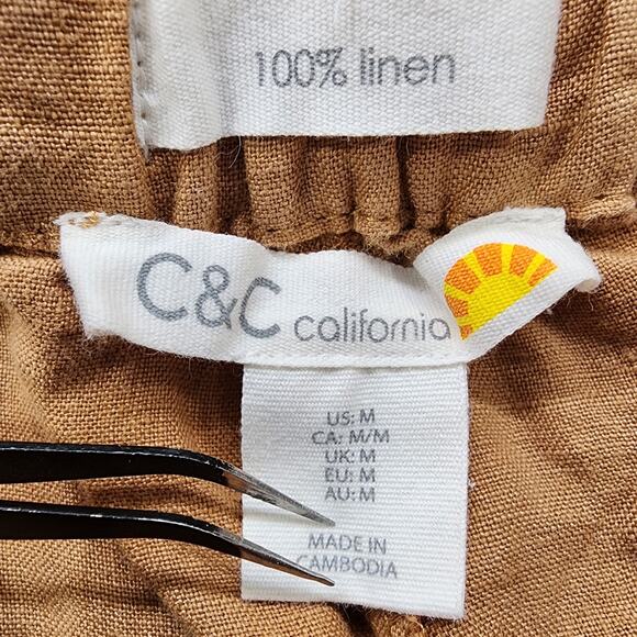 C&C California Pants Womens M Brown Linen Rope Belt High Rise Straight Casual - Picture 5 of 12